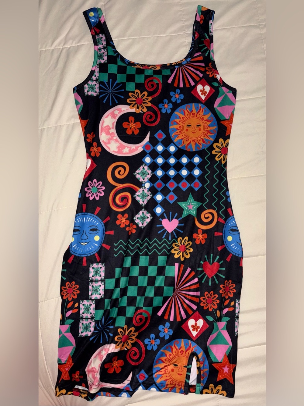 Women’s Black Multicolor Printed Square-Neck Dress - Picture 5 of 7